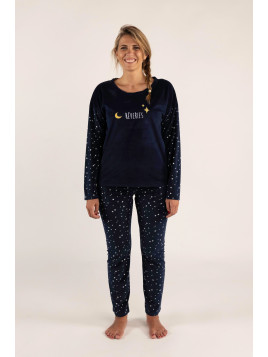 Pyjama haut bleu marine et bas imprimé « Rêveries »