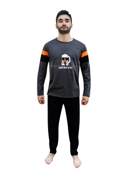 Pyjama haut gris imprimé et bas « Chope must go on ! »