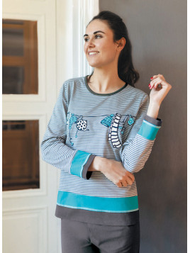 Pyjama haut rayé bas uni gris- Equipement d'hiver