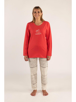 Pyjama haut rouge « Comme chien et chat »