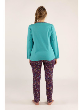 Pyjama haut uni  et bas violet imprimé «Chat-colat chaud »