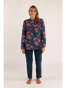 Pyjama haut « Pivoine » et bas bleu nuit