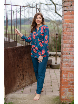 Pyjama haut « Pivoine » et bas bleu nuit