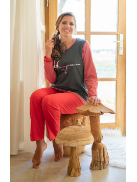 Pyjama long bicolore manches longues « La tribu du Bonheur »