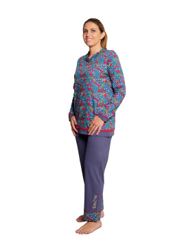 Pyjama long imprimé houx pantalon bleu-Let it snow