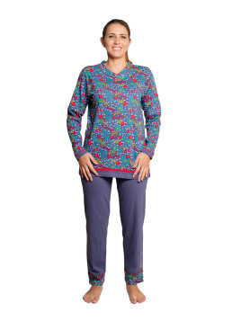 Pyjama long imprimé houx pantalon bleu-Let it snow