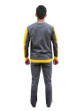 Pyjama long molleton gris et jaune « Je suis le mètre du bricolage »
