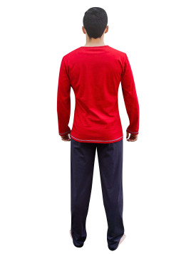Pyjama long rouge et gris « Idéal »