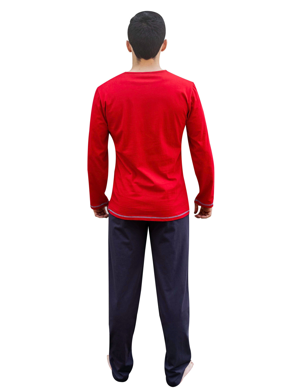 Pyjama long rouge et gris « Idéal »