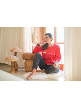 Pyjama long uni  manches longues « La tribu du Bonheur »