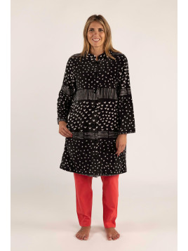 Robe de chambre boutonnée, col montant imprimé « Comme chien et chat »