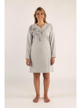 Liquette boutonnée grise « Fleurs rétro »