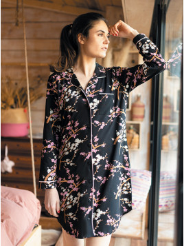 Liquette boutonnée imprimée branches de cerisiers «Cerisiers»