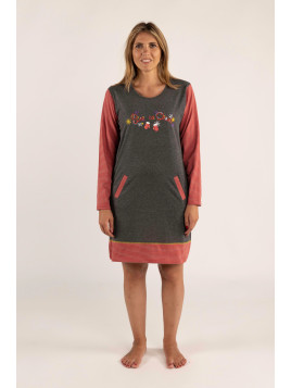 Liquette grise manches longues à rayures rouges  « Bien au chaud »