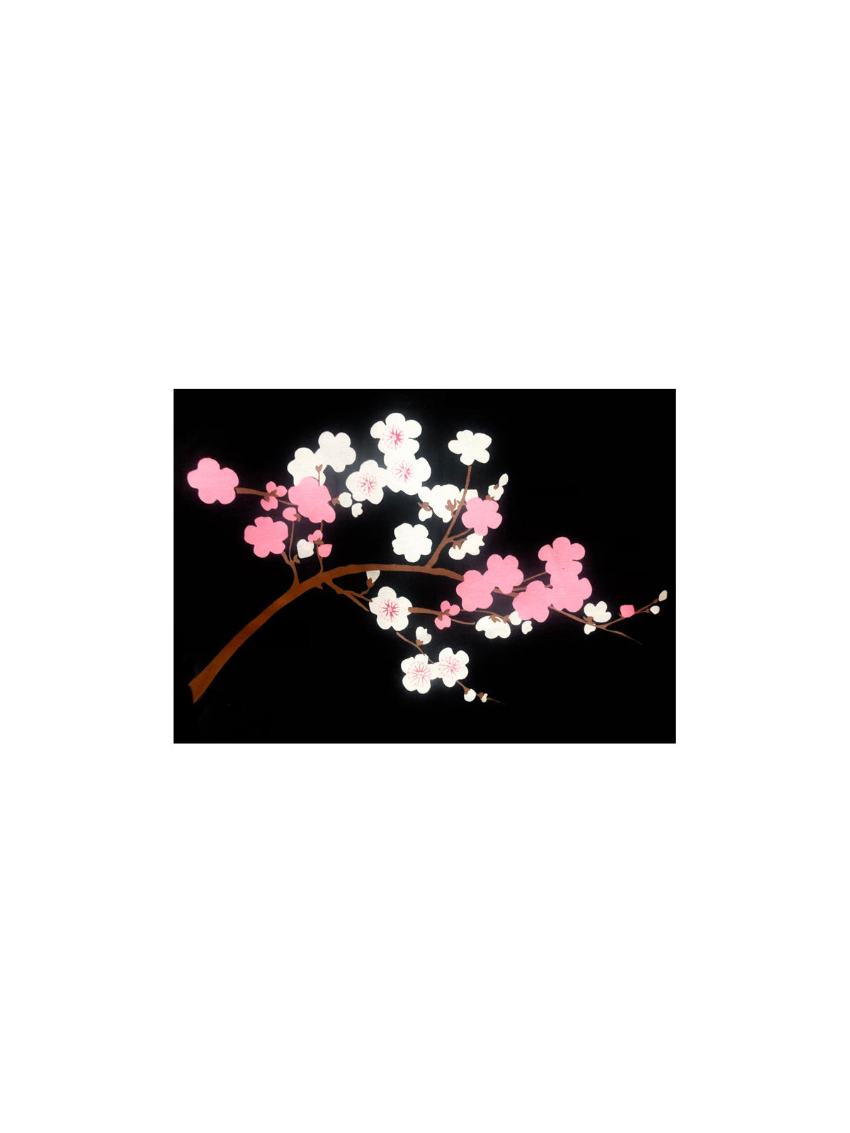 Liquette uni noir imprimé branches de cerisiers «Cerisiers»