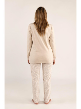 Pyjama  haut beige chiné et bas imprimé « Douillet »