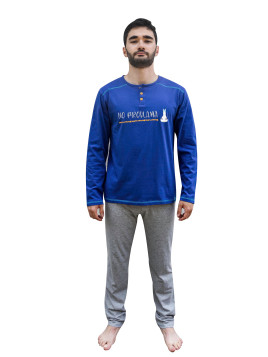 Pyjama bleu et gris chiné « No problama »