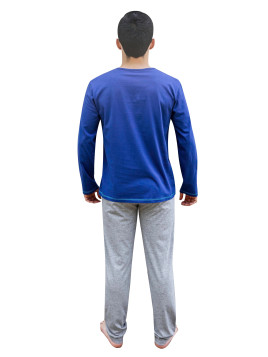 Pyjama bleu et gris chiné « No problama »