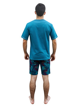 Pyjama court bleu et imprimé « Attention réveil grognon »